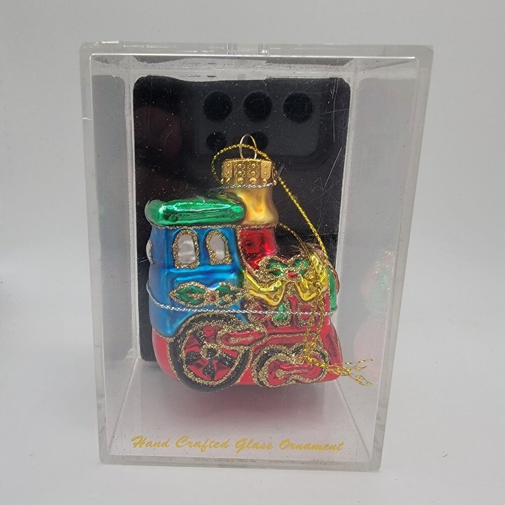 NEW Glass Christmas Ornament Colorful Train Engine Choo-Choo Hand Painted